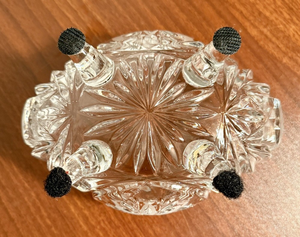 Large Heavy Etched Crystal Covered Oval Bowl/Dish