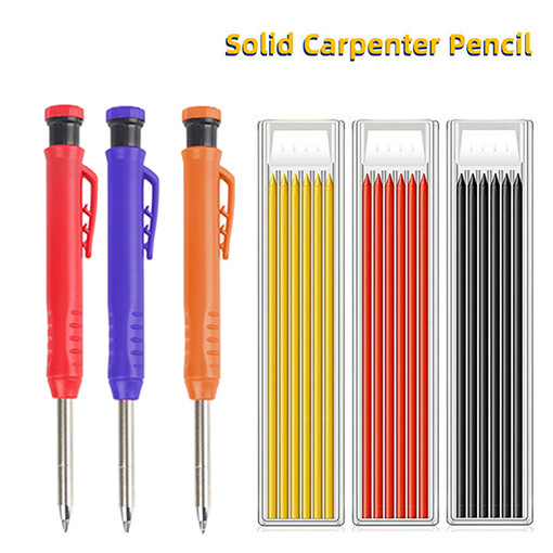 Solid Carpenter Pencil 6Refill Leads forConstruction Built-in Sharpener Drawing✔
