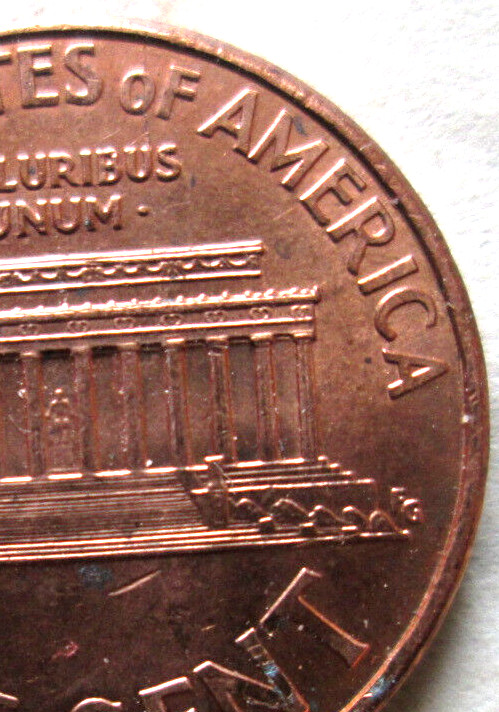 1998-P MEMORIAL CENT, REVERSE DIE CRACK ERROR, RED COLOR, MS++, CIRCULATED