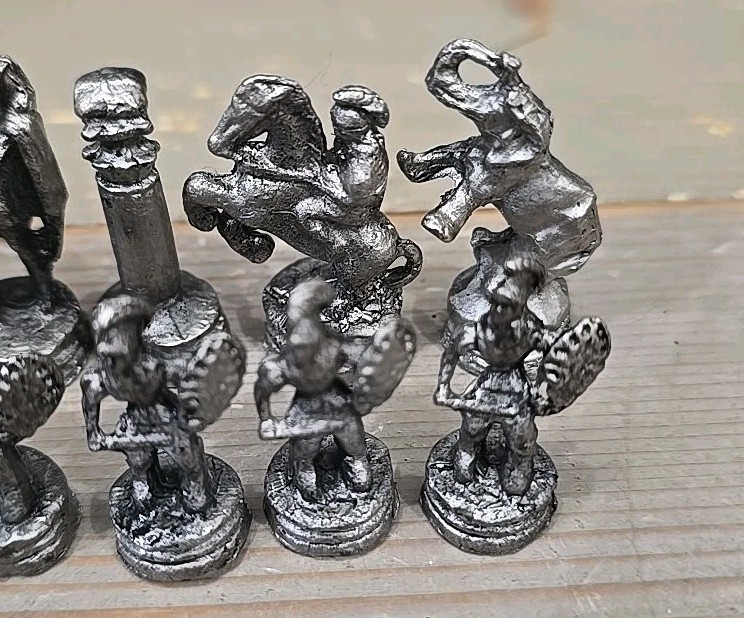 Solid Cast Metal Roman Chess Pieces - Complete 32pc Set - Elephant Rooks