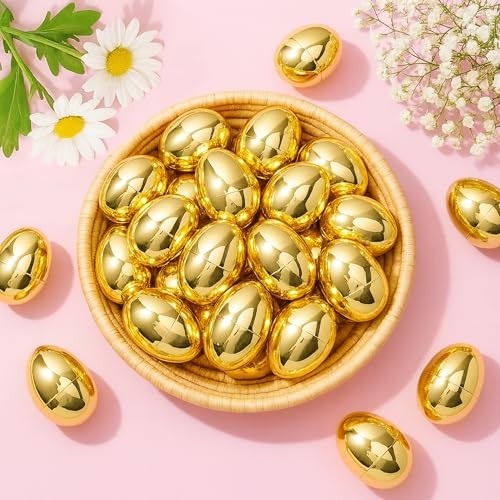 Golden Easter Eggs 30 Pack, 2.36'' Fillable Plastic Eggs for Easter Egg Hunt,