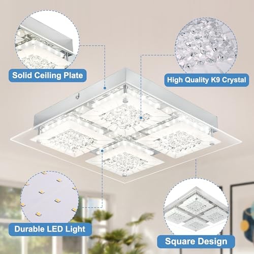 Bathroom Ceiling Light Crystal Flush Mount Ceiling Lights Square-14.17 inches-N