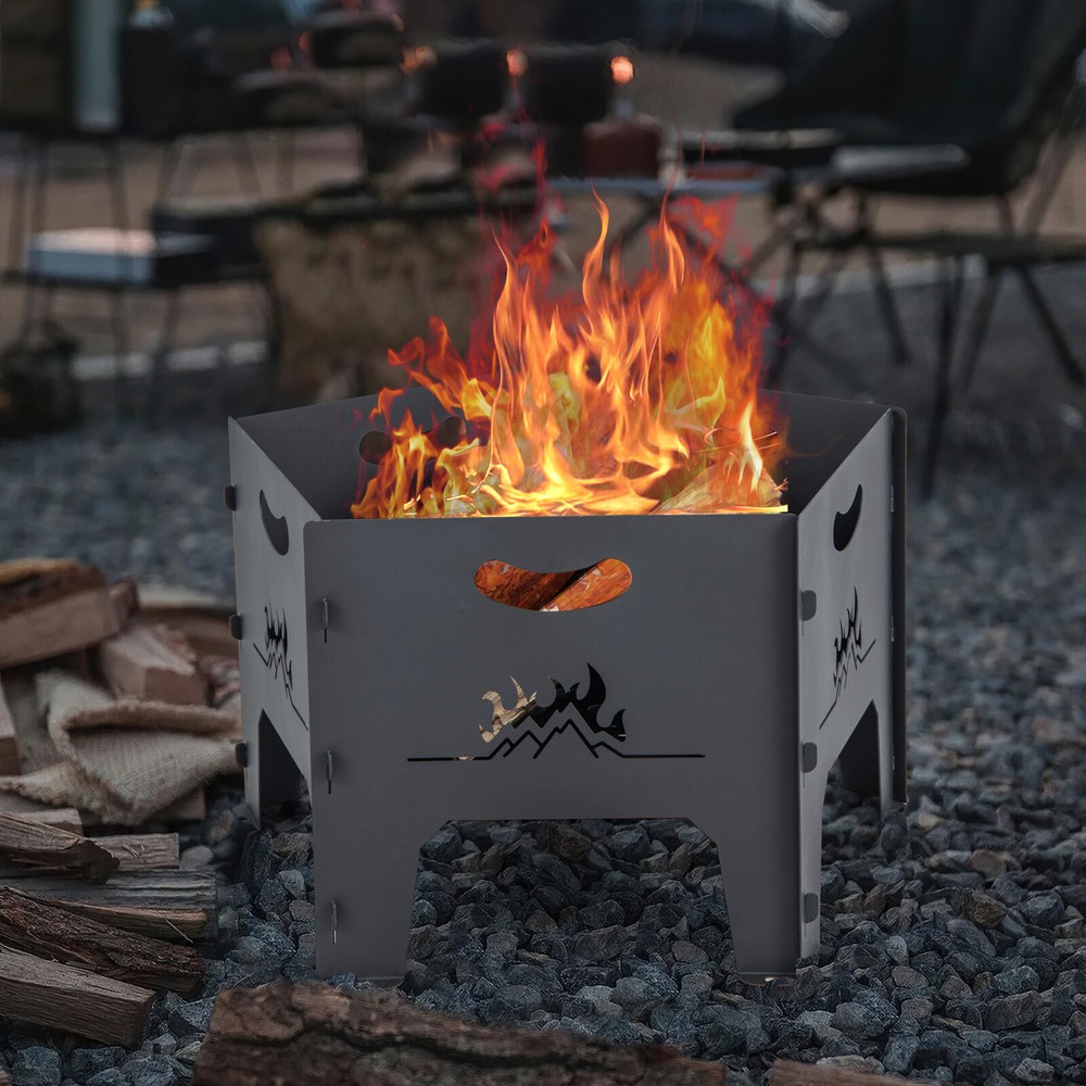 Portable Fire Pit w/Storage Bag Plug-in Design Unique Pentagonal Shape Patio