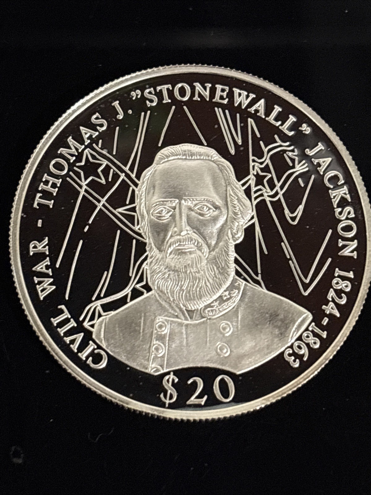 $20 Stonewall Jackson .999 Fine Silver Liberia Made In Germany 2000