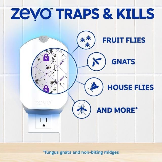 Zevo Flying Insect Trap Starter Kit - 2 Plug-in Bases + 2 Refill Cartridges-UV