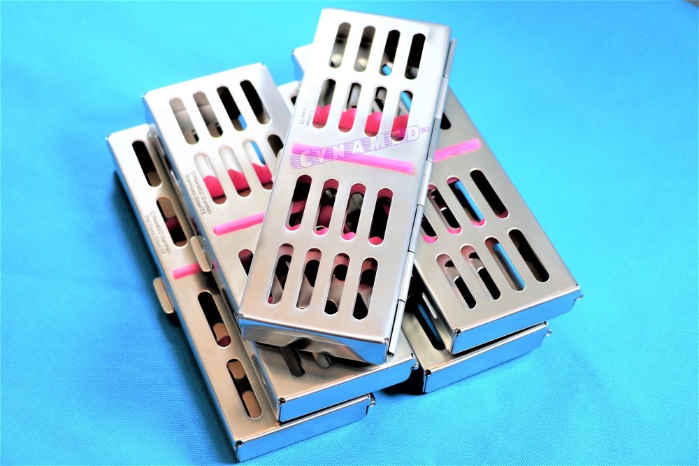 5EA PINK STERILIZATION CASSETTE RACK FOR 5 INSTRUMENTS GERMAN GRADE STAINLESS