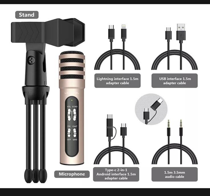 LESYAFEL Microphone for iphone with Desktop Tripod Plug&Play,Android,PS4,Mac and