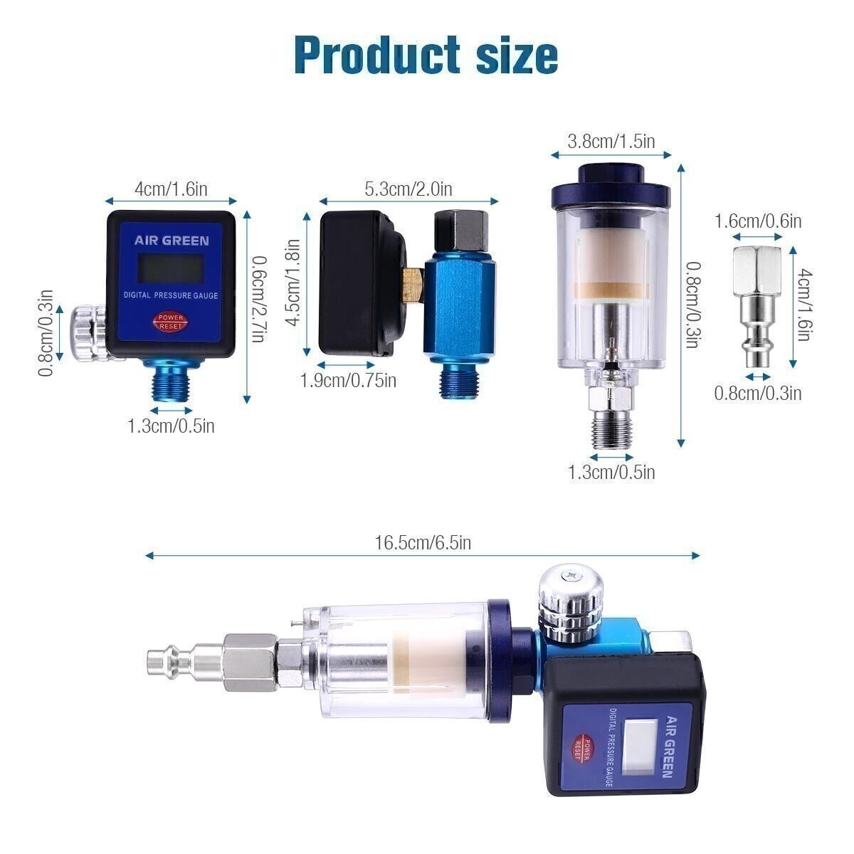 1/4" Air Flow Regulator Digital Pressure Gauge Filter Tool For Paint Spray Gun