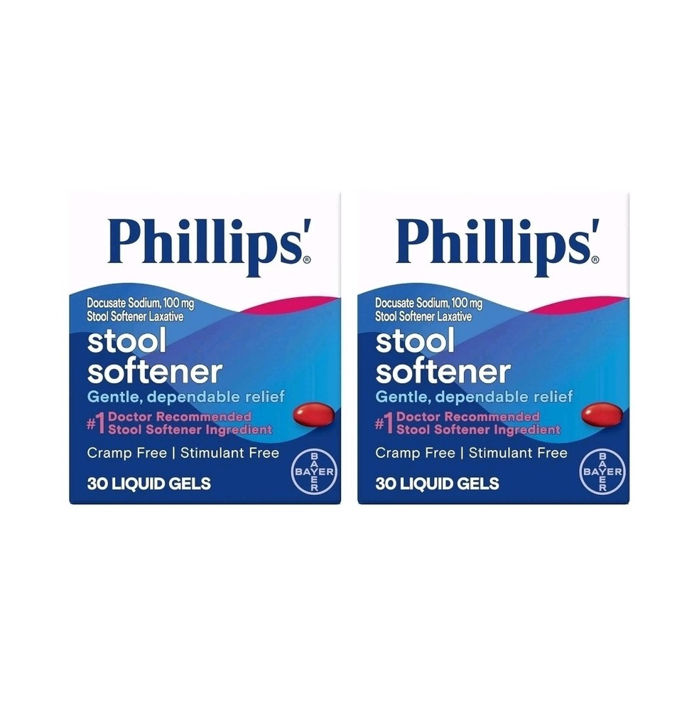 2 Pack Phillips' Stool Softener Laxative 30 Count Each Exp 08/2027