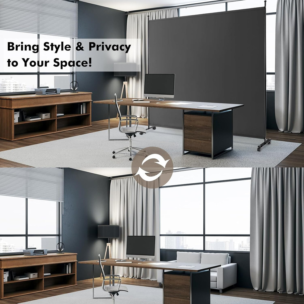 Room Divider Large Single Panel, 73''W X 73''H Privacy Screen with Lockable Whee