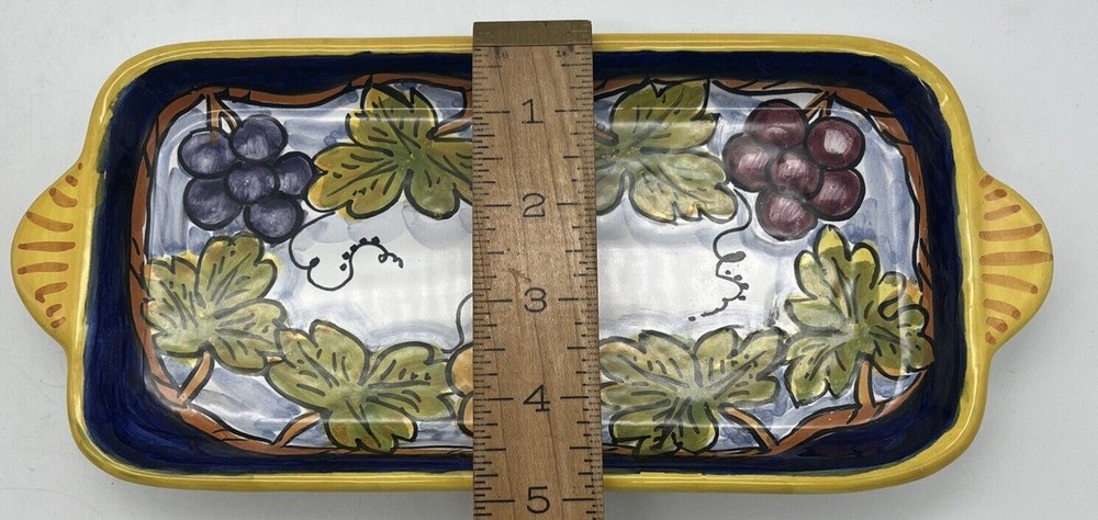 Lorenzaccio Deruta Hand-painted Grape Vine Tray Multicolor Signed
