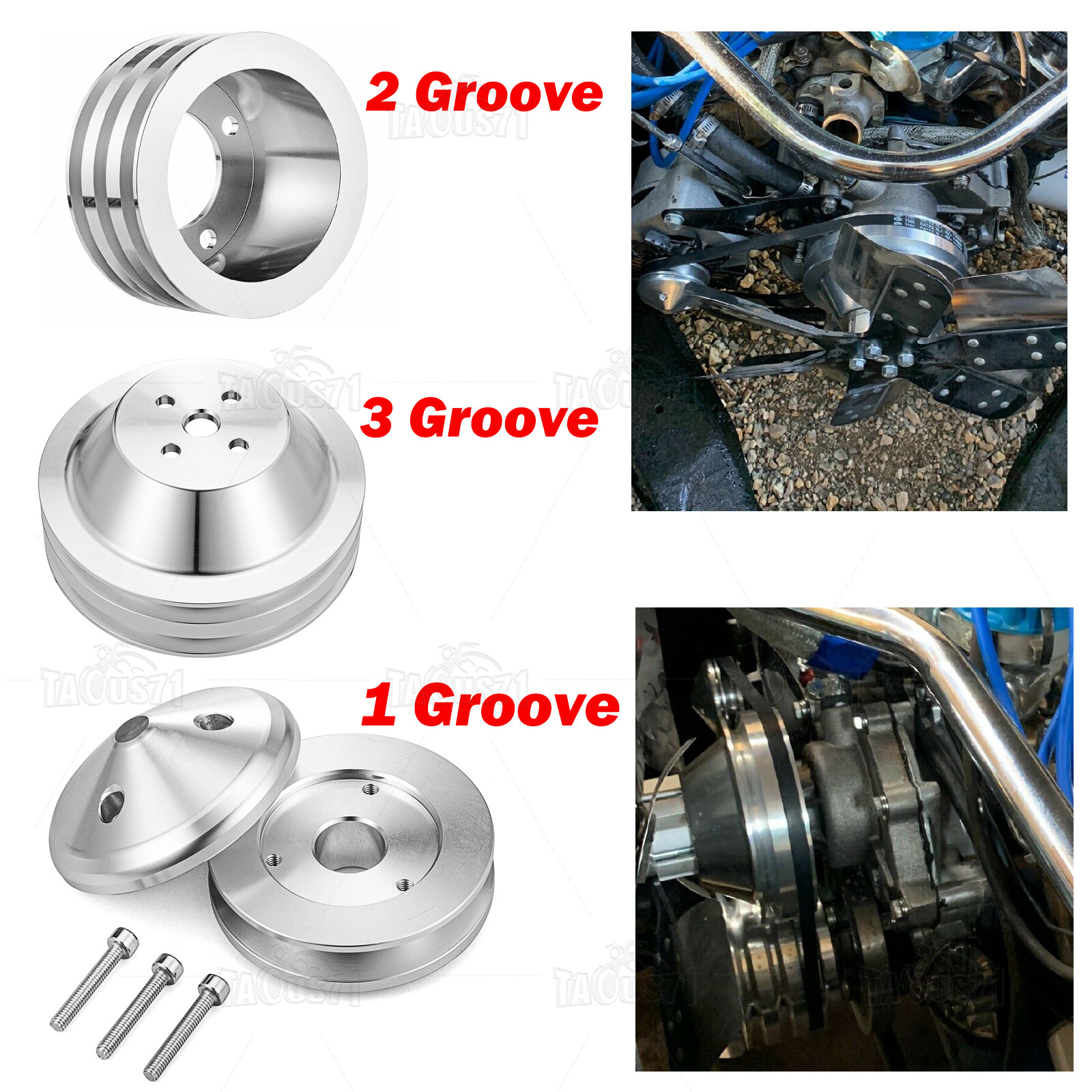 For Small Block Ford 302 351W V-Belt Pulley Kit Alternator Water Pump Crankshaft