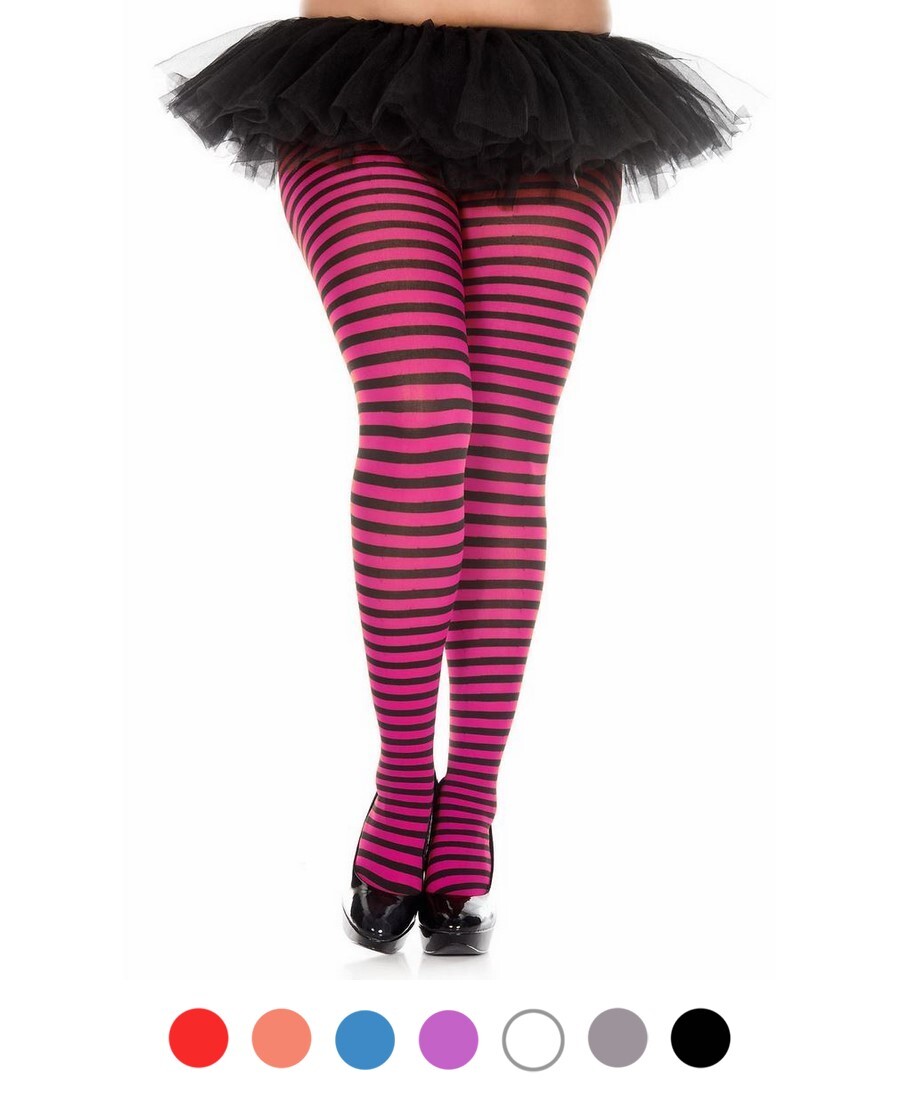 Brand New Plus Size Opaque Striped Tights Music Legs 7471Q