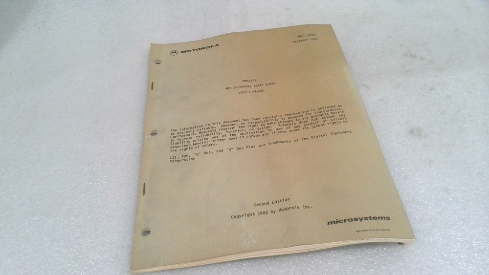 MOTOROLA MMS1132/D2, MMS1132 ADD-IN MEMORY ARRAY BOARD USER'S MANUAL 2ND EDITION