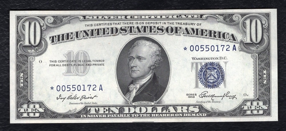 FR. 1706* 1953 $10 TEN DOLLARS *STAR* SILVER CERTIFICATE NOTE GEM UNCIRCULATED