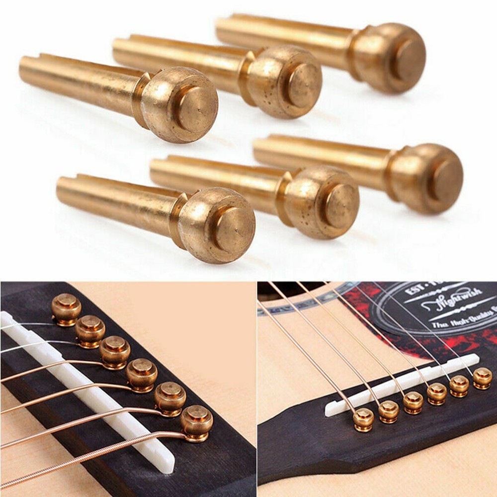 6x Acoustic Guitar Brass Bridge Fixed Pins Cone String Dot Solid String Nails