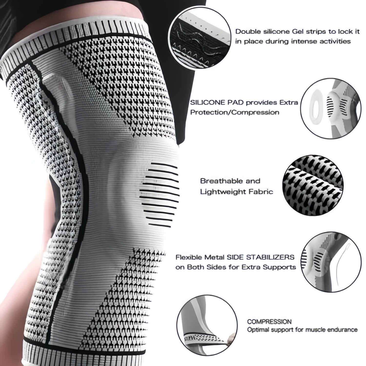 Knee Sleeves Compression Brace Support Sport Joint Injury Pain Arthritis Relief