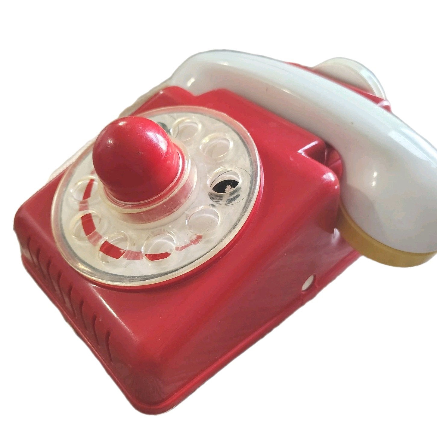 Vintage Toy Telephone Ambi Toys Pull Along Made in Holland Red Rotary Phone