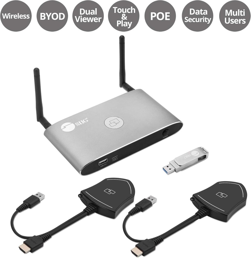 SIIG Dual View Wireless 4K Network Presentation Kit Switch (CE-H26611-S1)