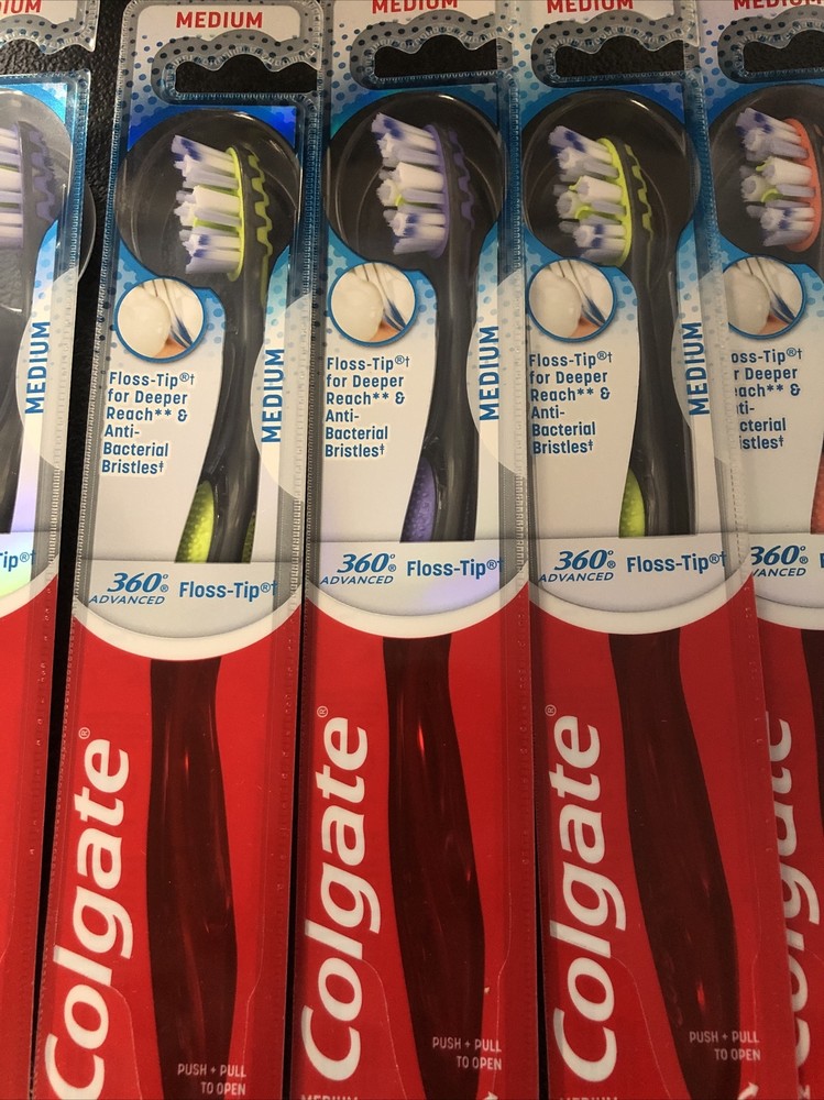 6 PACK Colgate 360 Advanced Floss-Tip Medium Toothbrushes, Various Colors [NEW]