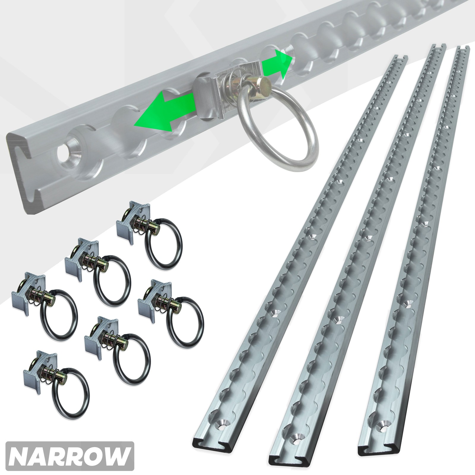3x load cargo track rails locking liner bed 6x sliding tie down fixings lashing