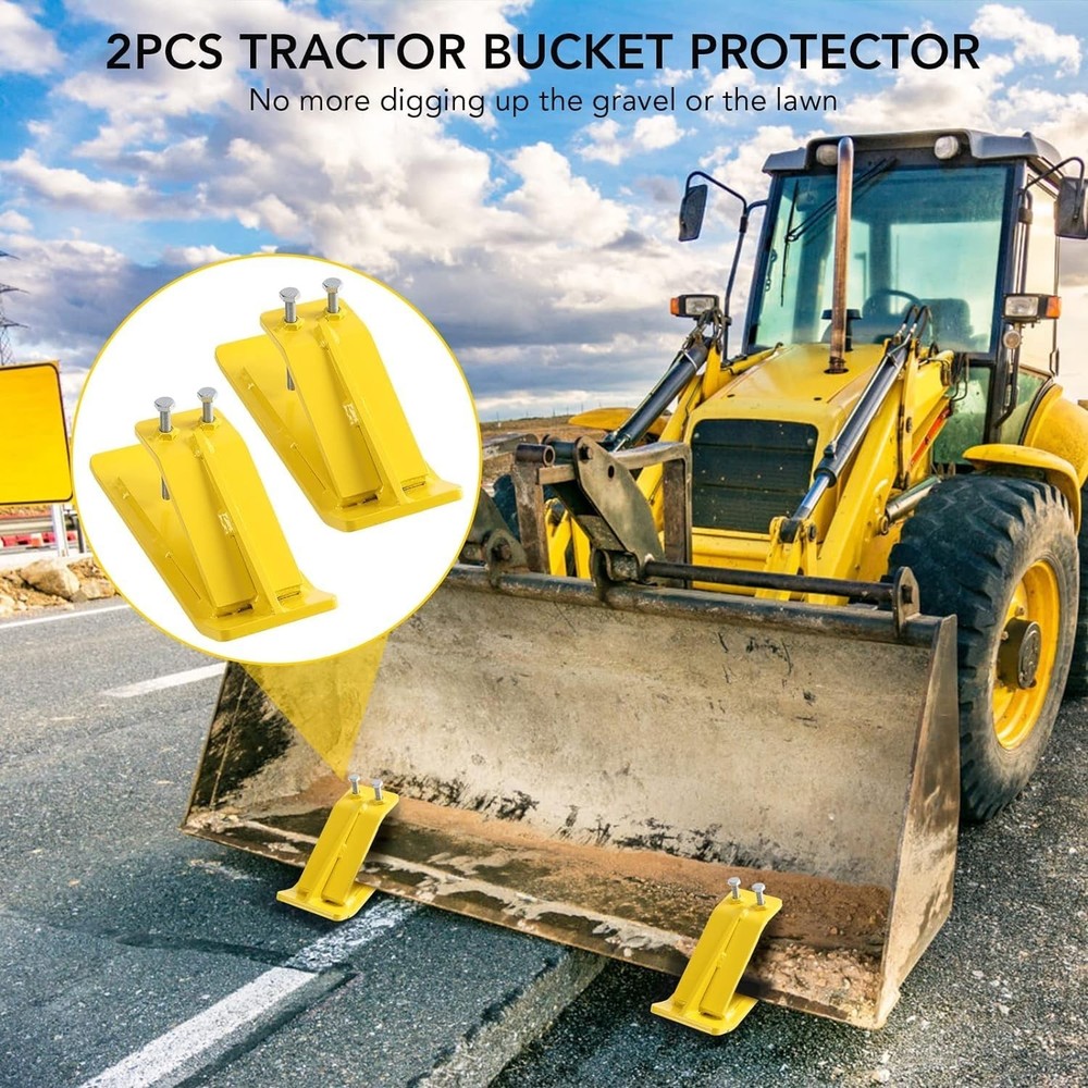 2Pc Tractor Bucket Protector Ski Edge Protector w/ Double Lock Nuts Bolts Yellow