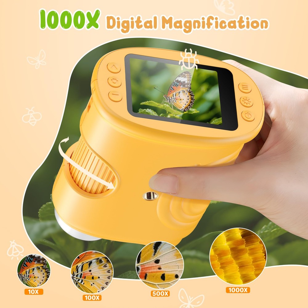 1000X Digital Microscope for Kids with 2.0" IPS Screen, 2MP Camera, Handheld