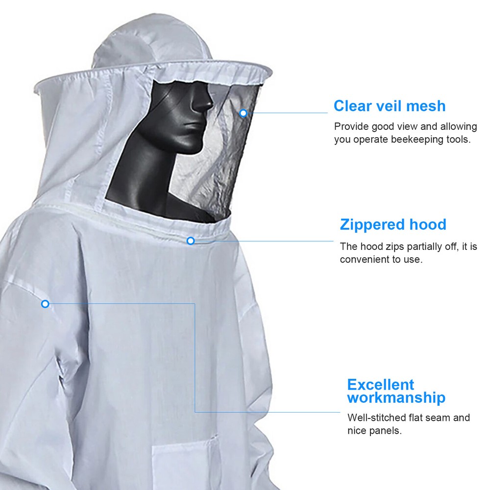 Beekeeping Protective Jacket Veil Suit + Beekeeping Long Sleeve Gloves Set