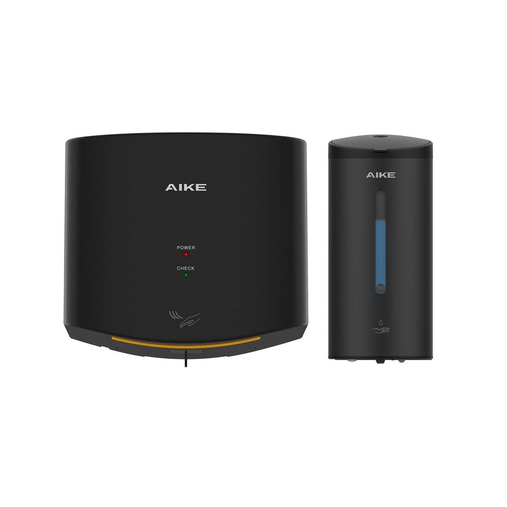 AIKE Automatic Hand Dryer and Soap Dispenser Bundle, Model AK2630 & AK1205 Bl...