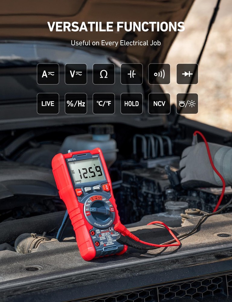 AstroAI Digital Multimeter, TRMS 6000 Counts Auto-Ranging Voltage 6000, Red