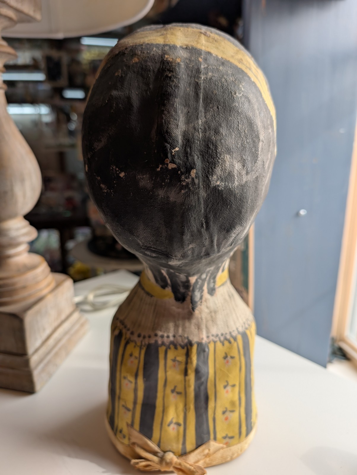 Vintage Millinery Head Hand Painted Plaster Paper Mache Fabric ANIQUE 13"