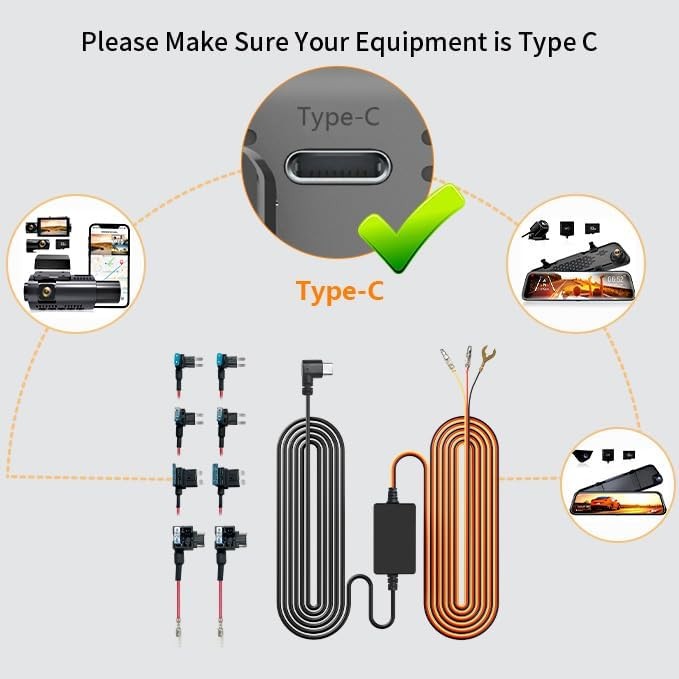 WOLFBOX USB-C 4A Hardwire Kit for Parking Mode 11.48ft with Battery Protection