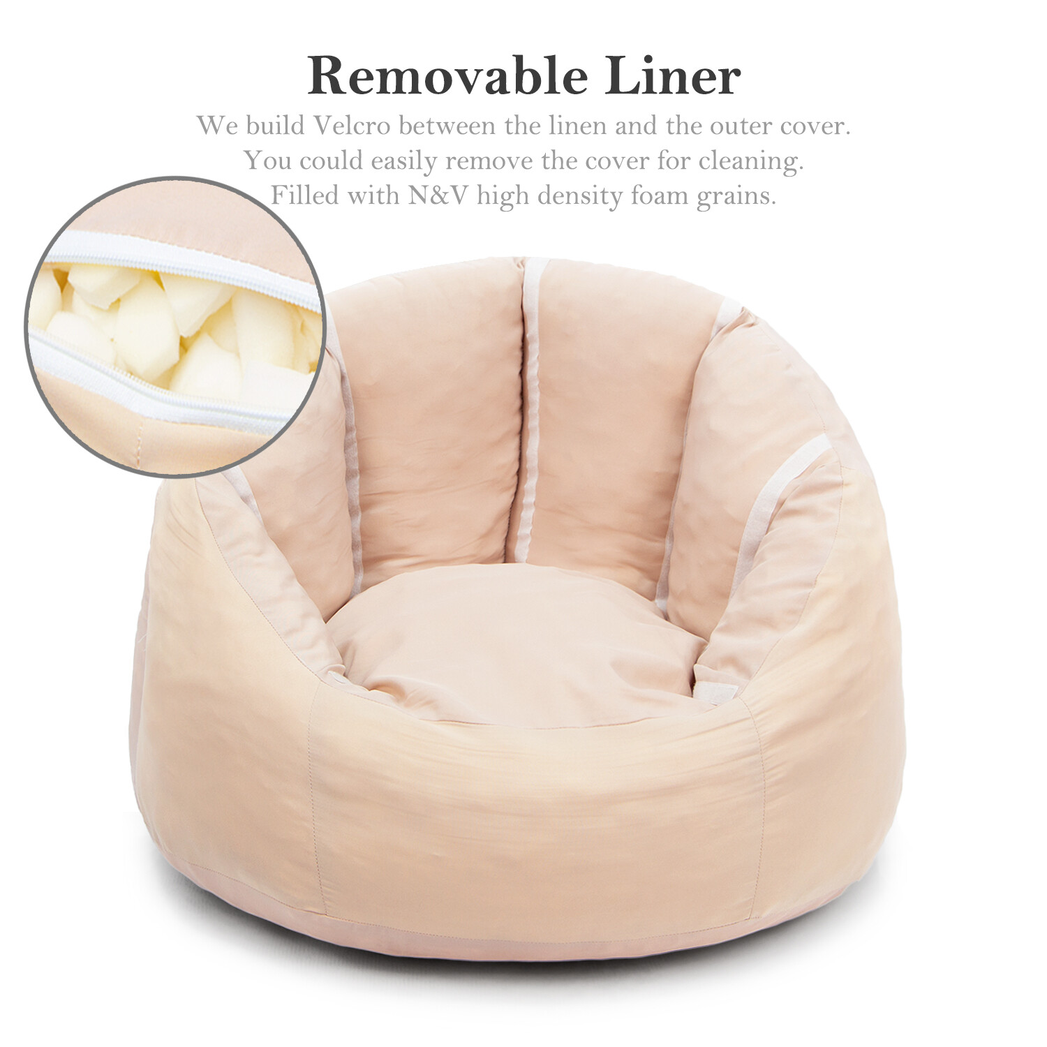 N&V Large Bean Bag Chair, Adult Size Bean Bag Sack, Foam Washable Cover Faux Fur