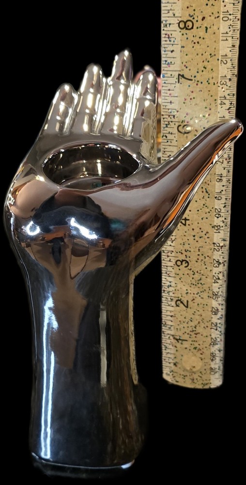 2 Pc Silver Ceramic Hand Candle Holders