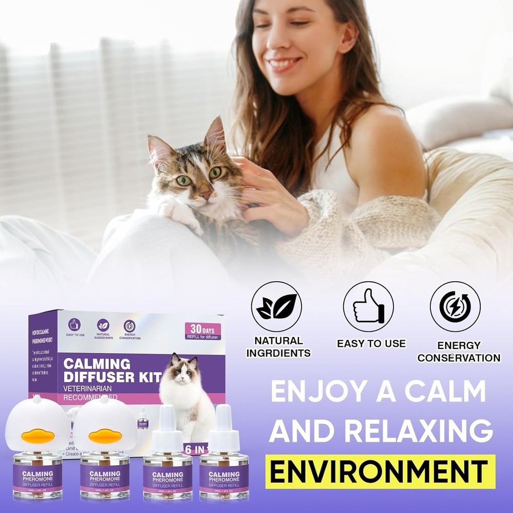 Cat Calming Diffuser for Anxiety Pheromone Diffuser to Calm Cats – Includes 4 Re