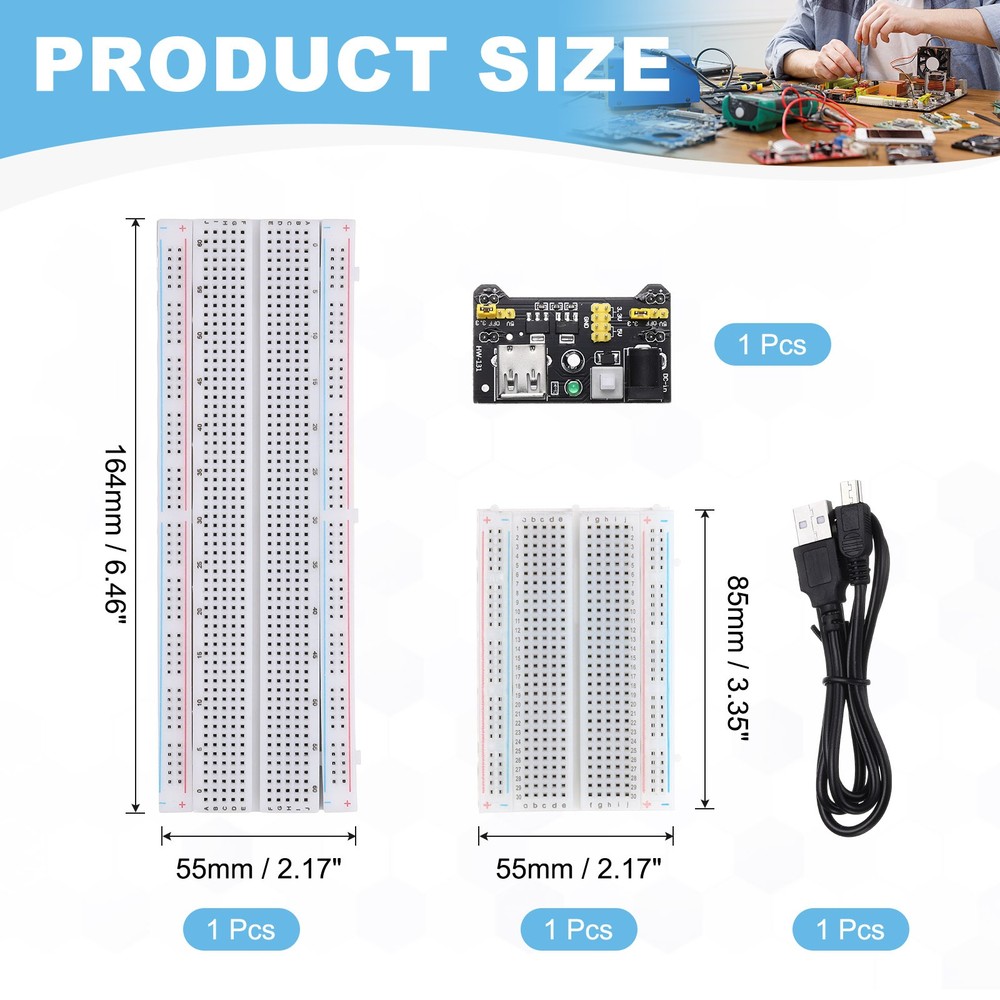 Breadboard Kit 830/400 Tie-Points with Power Supply Module USB Cable