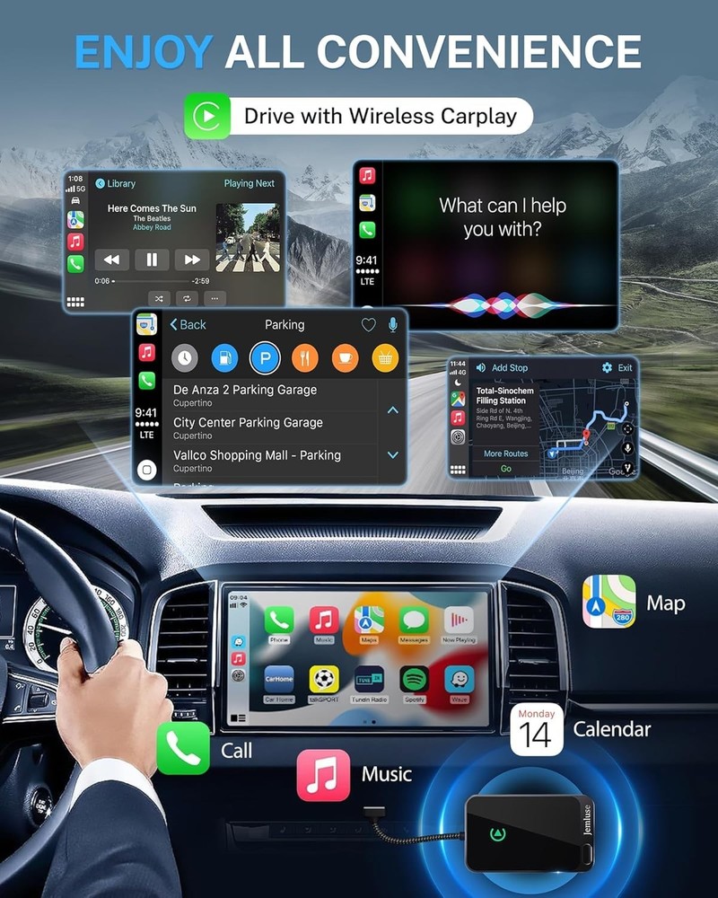 Jemluse Wireless CarPlay Adapter for Apple iPhone - Multi-User Seamless