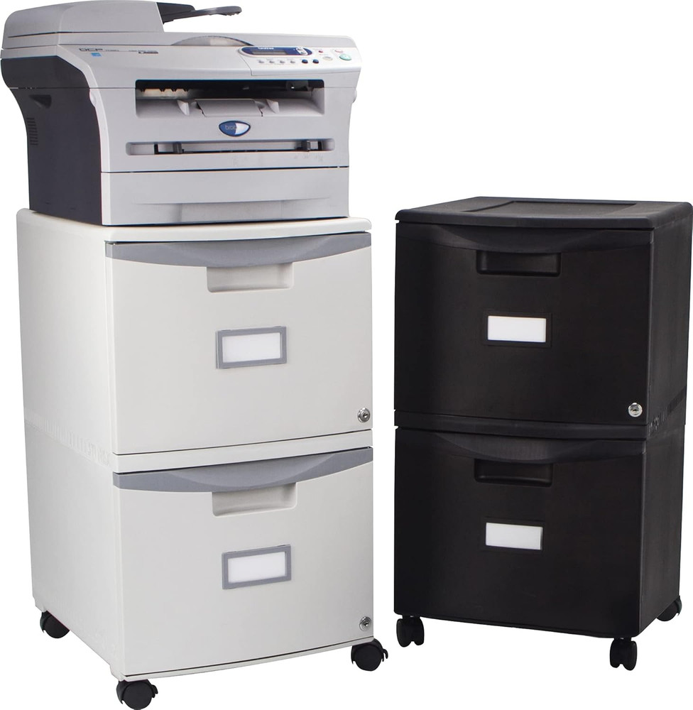Plastic Two-Drawer Mobile Pedestal File Cabinet – Locking Document Organizer wit