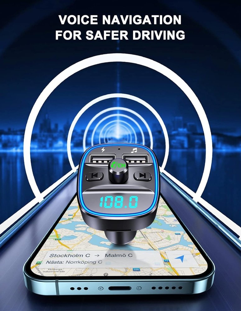 Compact Bluetooth FM Transmitter - Hands-Free Calls & Multi-Device Compatibility