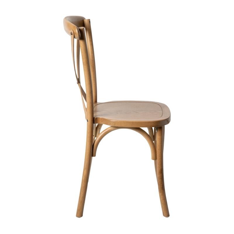 Bistro Style Cross Back Light Brown Wood Stackable Restaurant Dining Chair