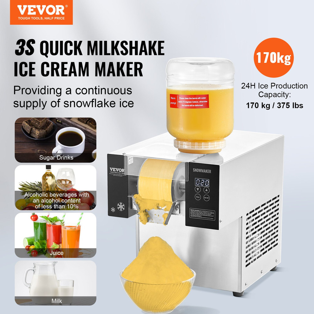 Commercial Snowflake Ice Machine 375LB/24H Stainless Ice Maker Air Cooled