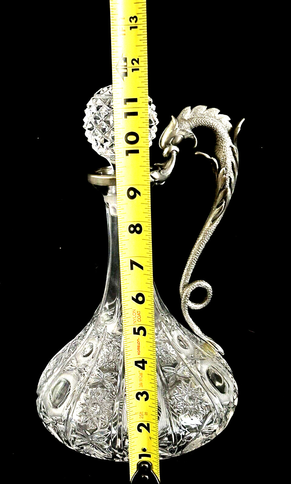 Glass Crystal Decanter Dragon Handle 11.5" Tall Italy
