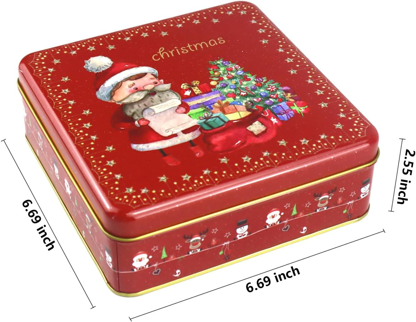 Square Christmas Cookie with Lids Tin Multipurpose Containers, Santa Claus Cooki