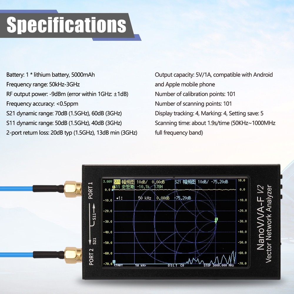 NanoVNA-F V2 Version Vector Network Antenna Analyzer UHF HF VHF 50KHz-3GHz