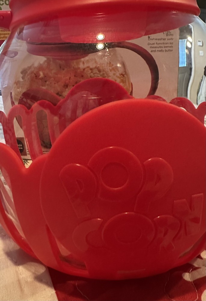 Microwave Popcorn Popper Glass Red Ecolution Micro-Pop 3 Quart In box easy clean