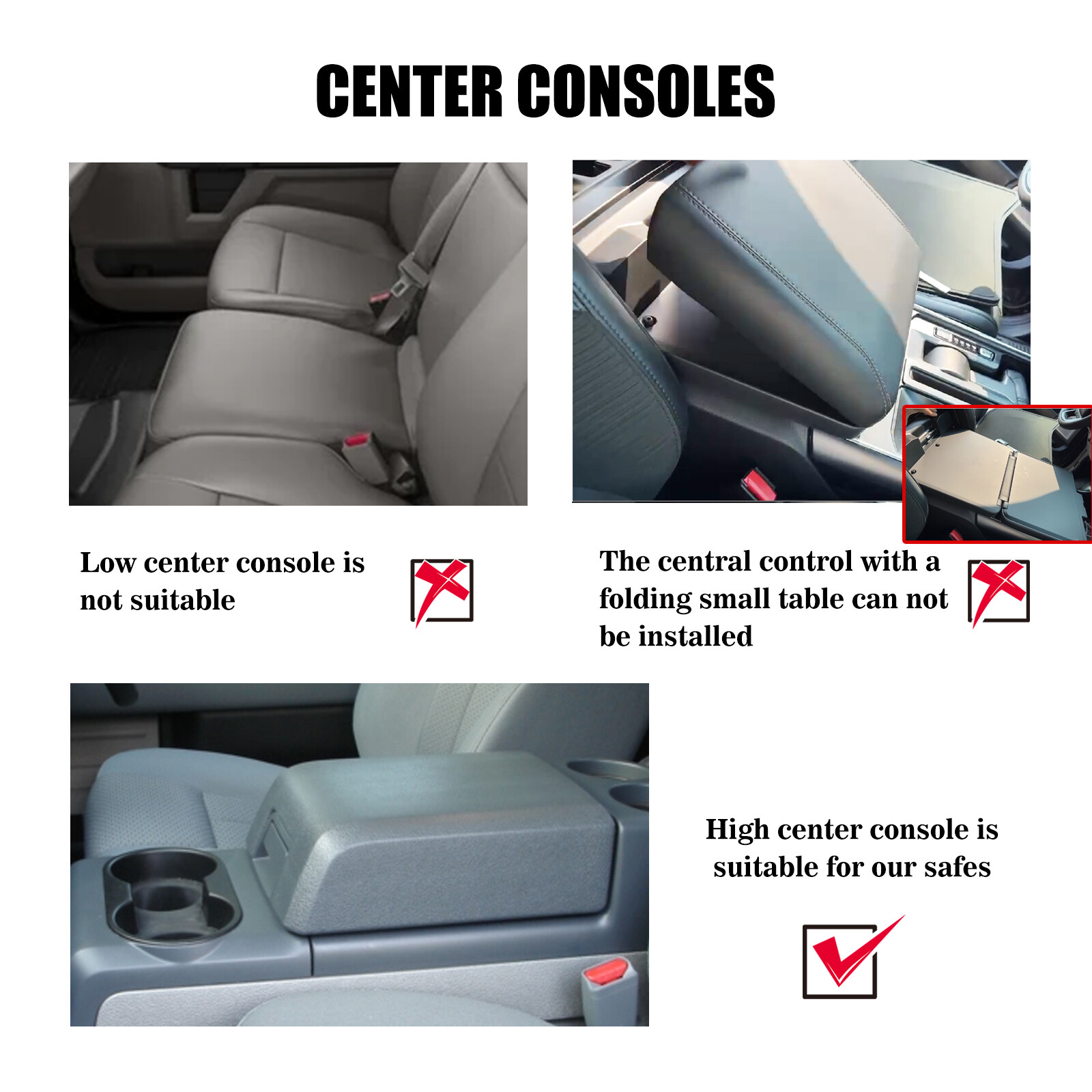 Center Console Safe Vault STORAGE For Ford 15-20 F150 17-21 F250 F350 Super Duty