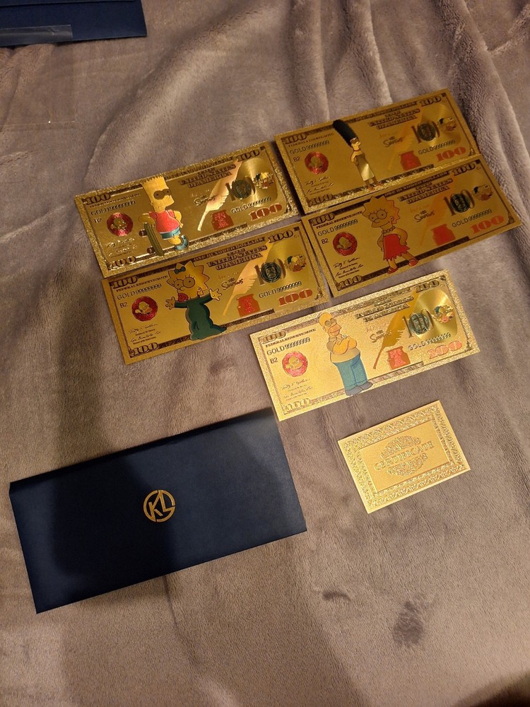 The Simpsons Gold Novelty $100 Bills Set Commemorative Issue Certificate