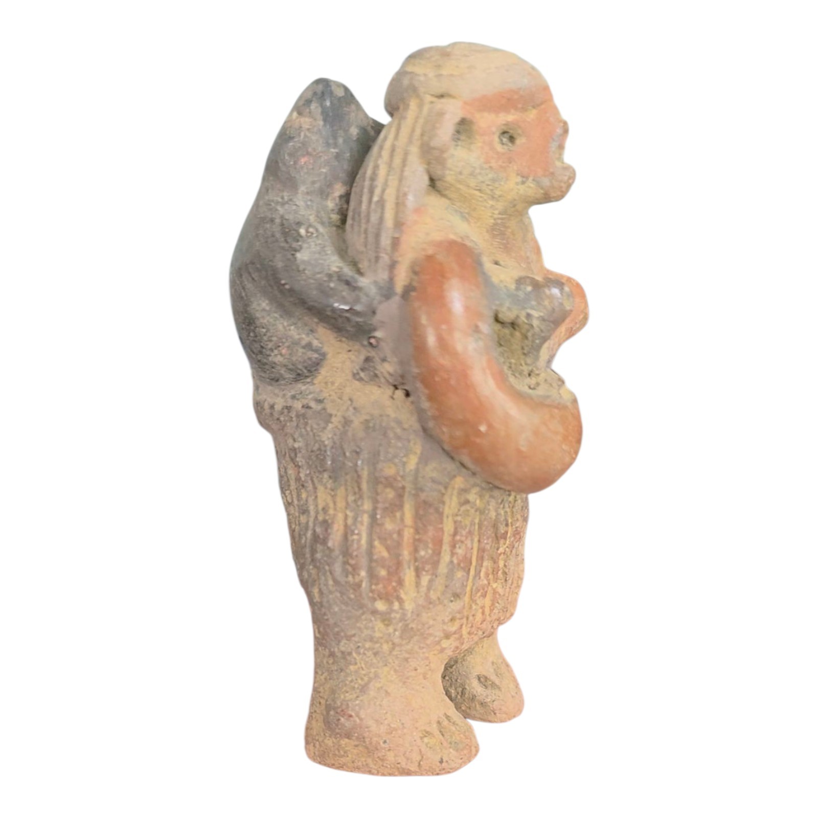 Ancient Pre-Columbian Human Effigy Carved Stone Artifact Mother With Child