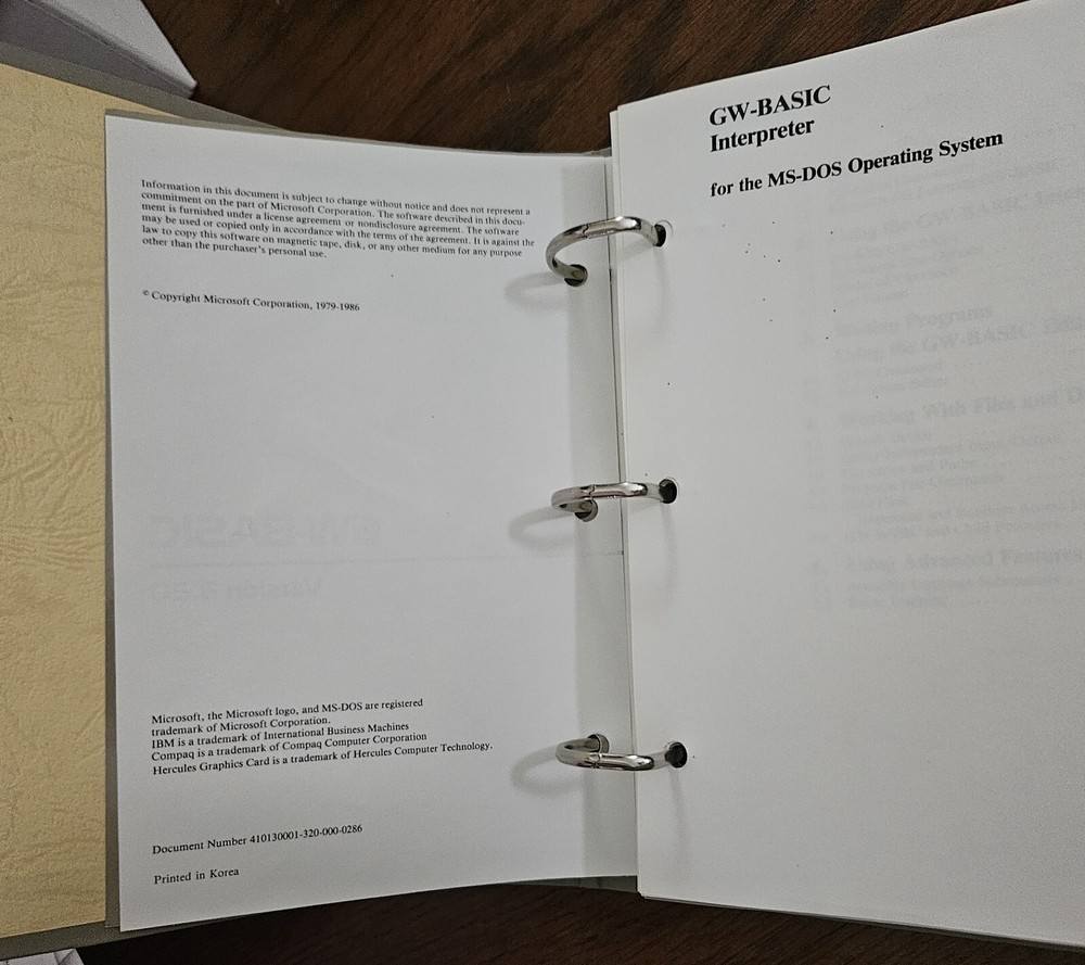 Hyundai Personal Computer Systems MS-DOS Version 3.2 Binder Book GW- Basic