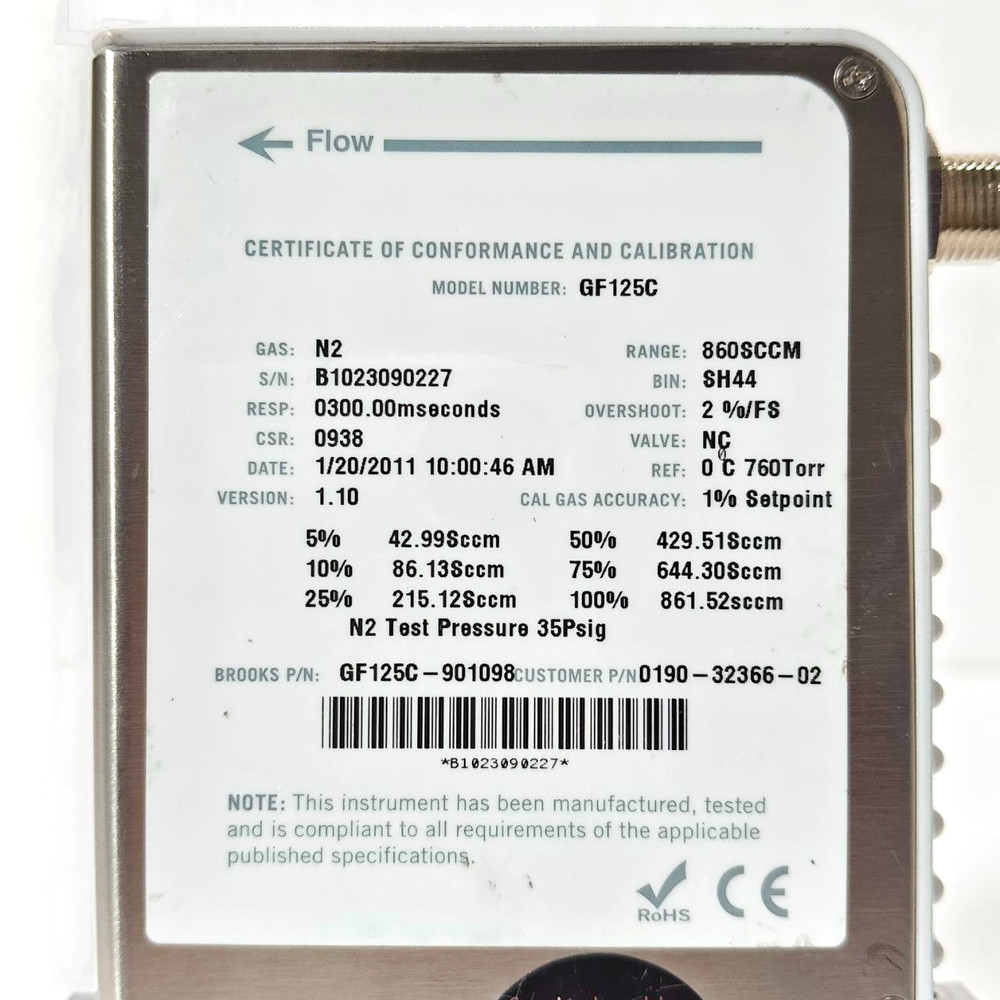 BROOKS GF125C MASS FLOW CONTROLLER O2 600SCCM